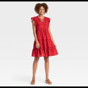 Knox Rose Flutter Short Sleeve Dress Red Medium